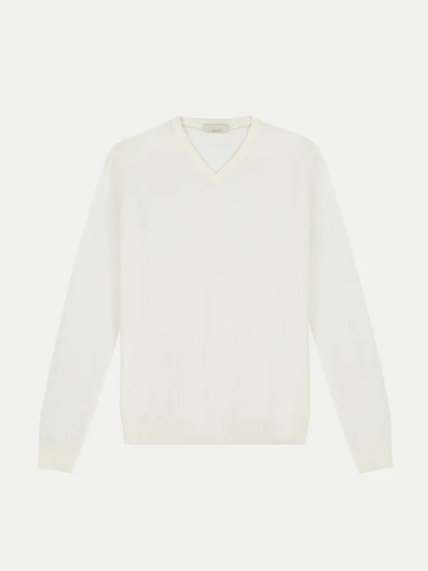 Extrafine Merino V-Neck Ivory made by Aurelien