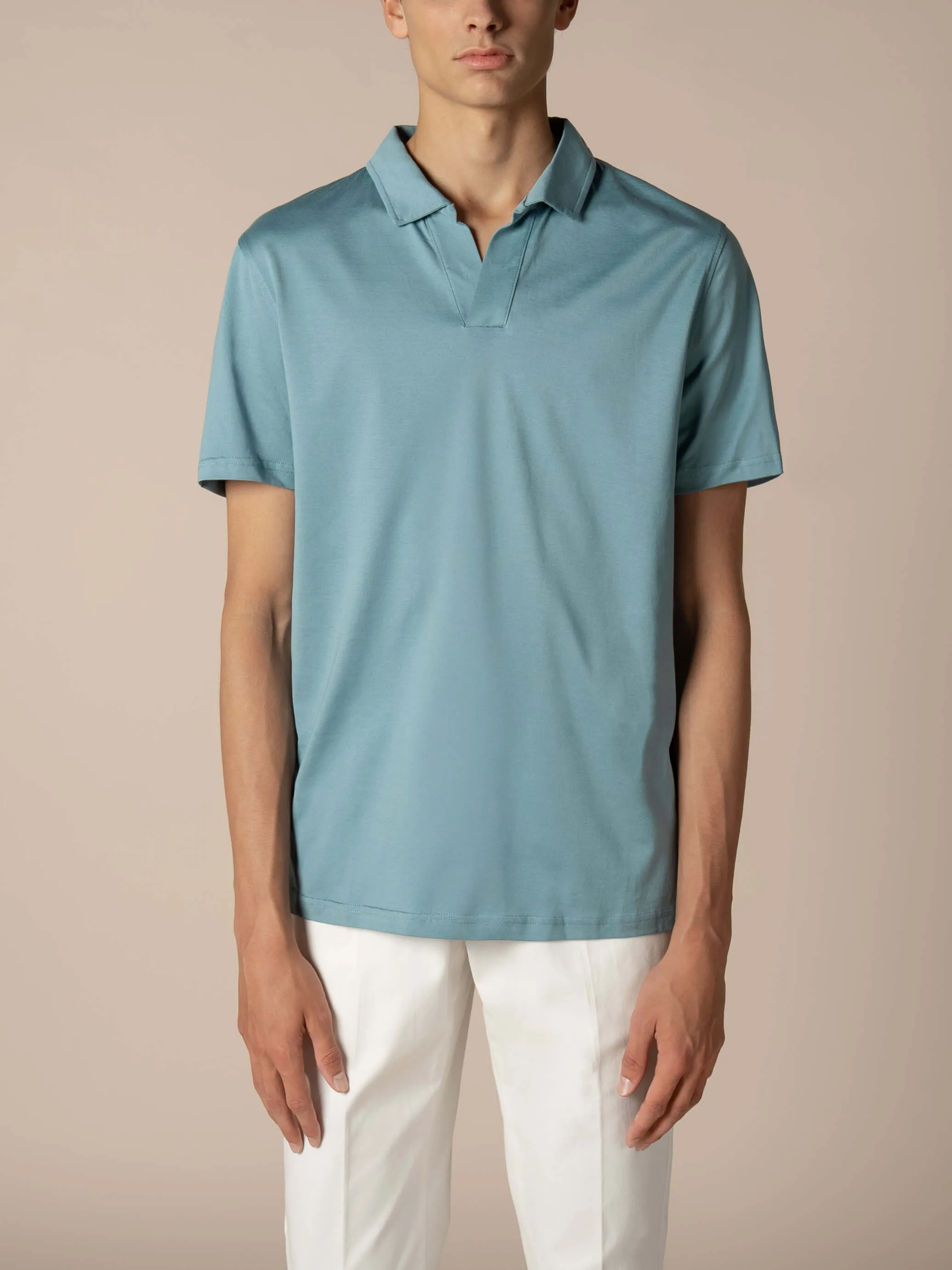 Petrol Buttonless Polo Shirt sold by Aurelien product image thumbnail 2