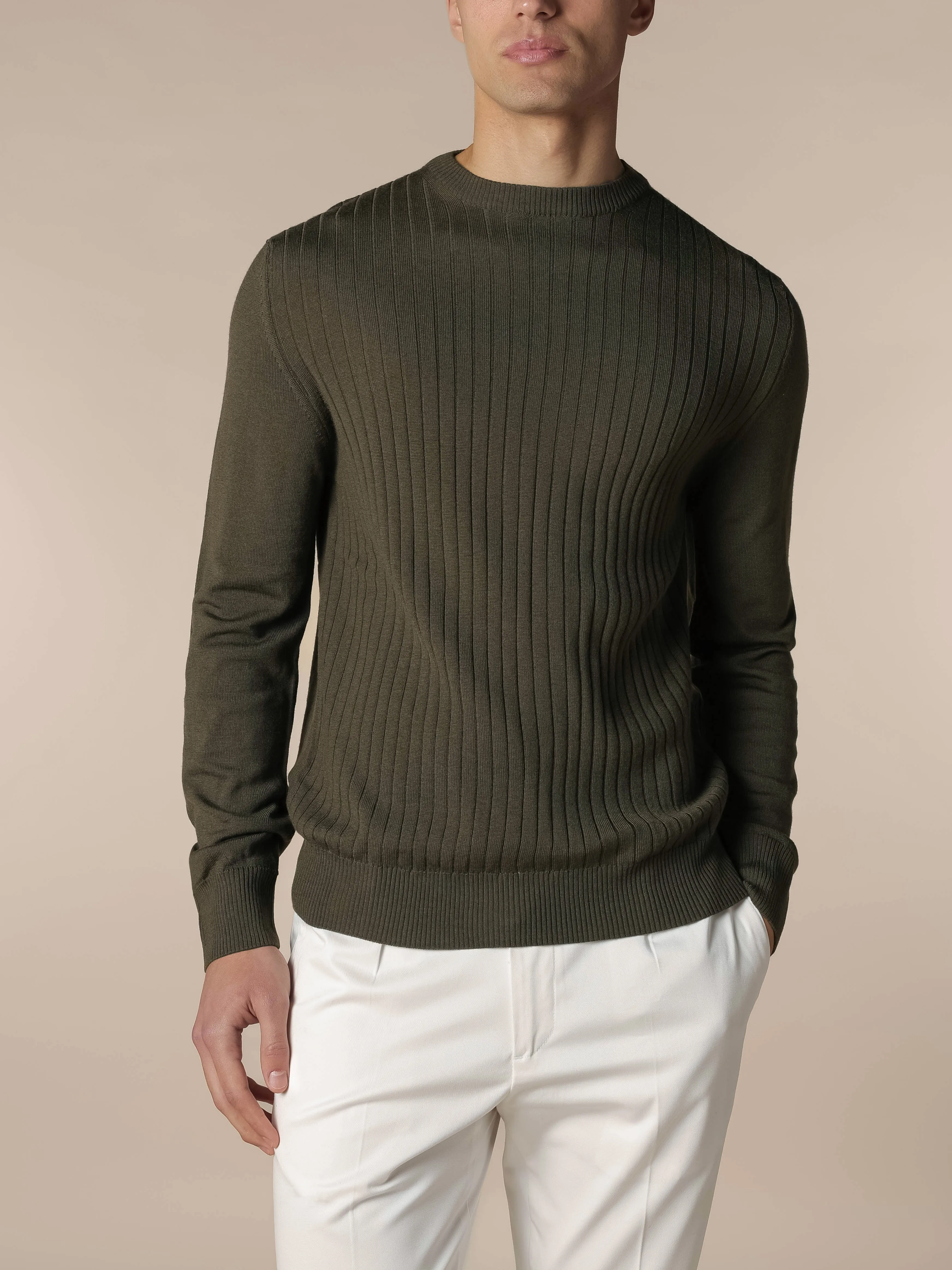 Olive Ribbed City Crew sold by Aurelien product image thumbnail 2
