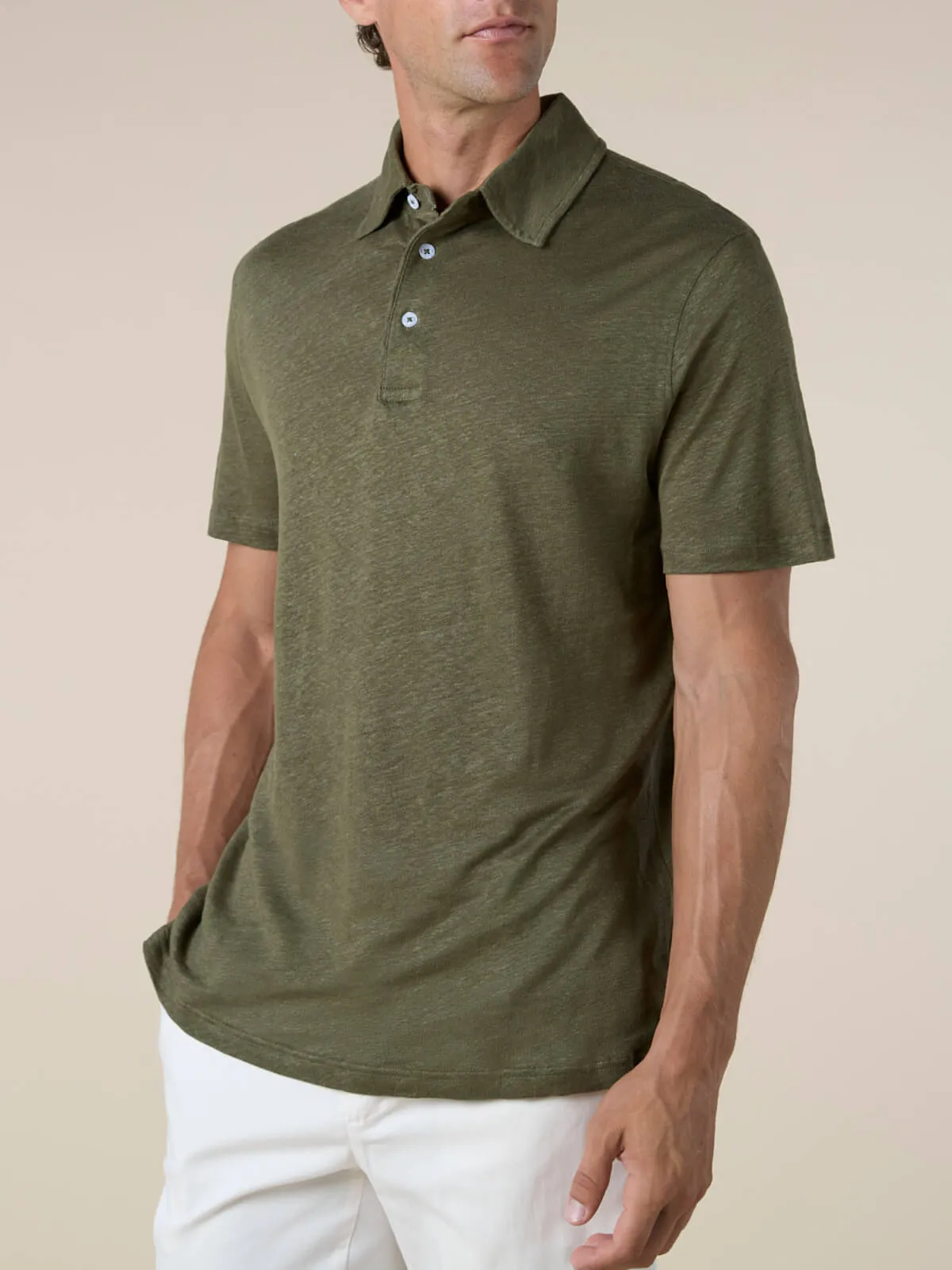 Olive Linen Polo Shirt sold by Aurelien product image thumbnail 2