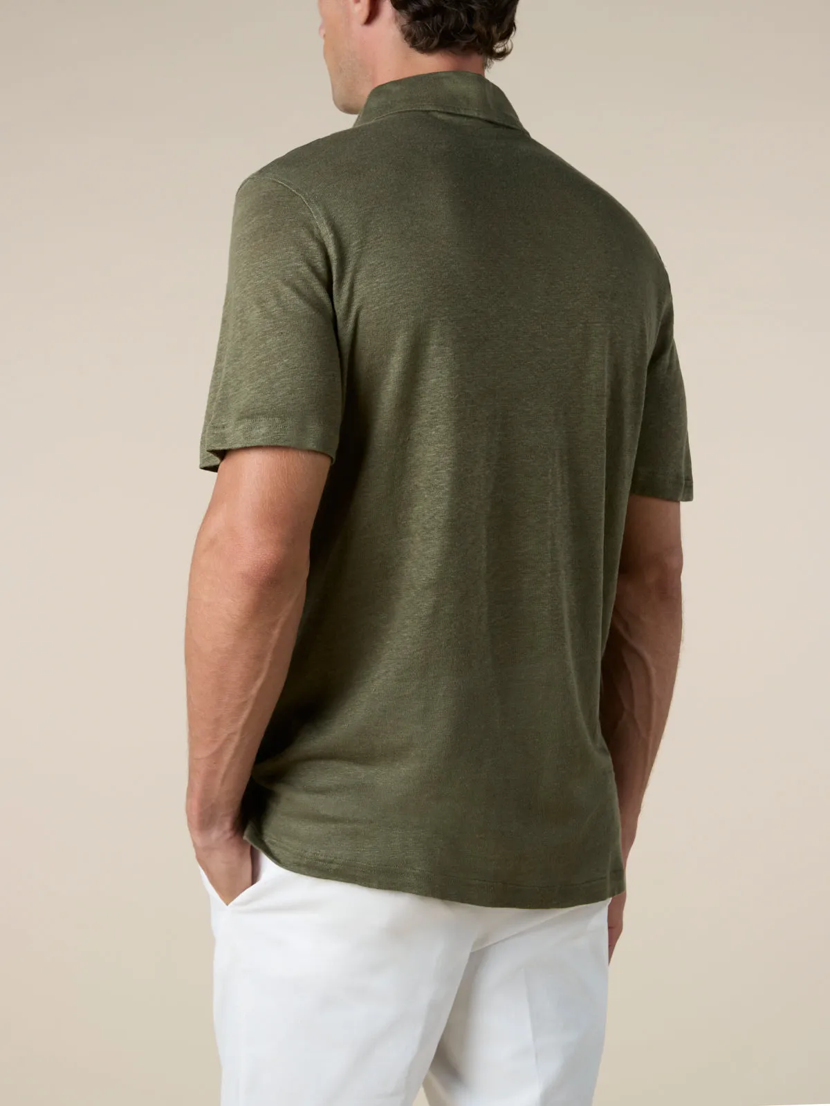 Olive Linen Polo Shirt sold by Aurelien product image thumbnail 5