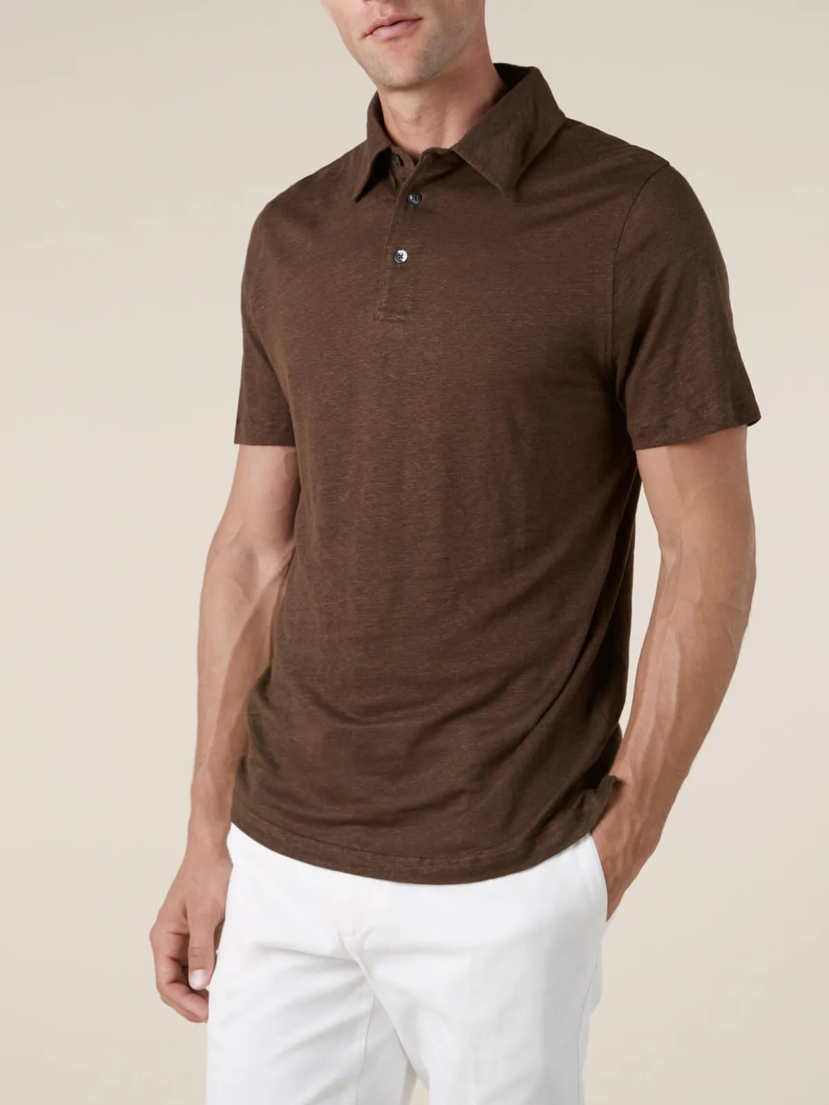 Chocolate Linen Polo Shirt sold by Aurelien product image thumbnail 2