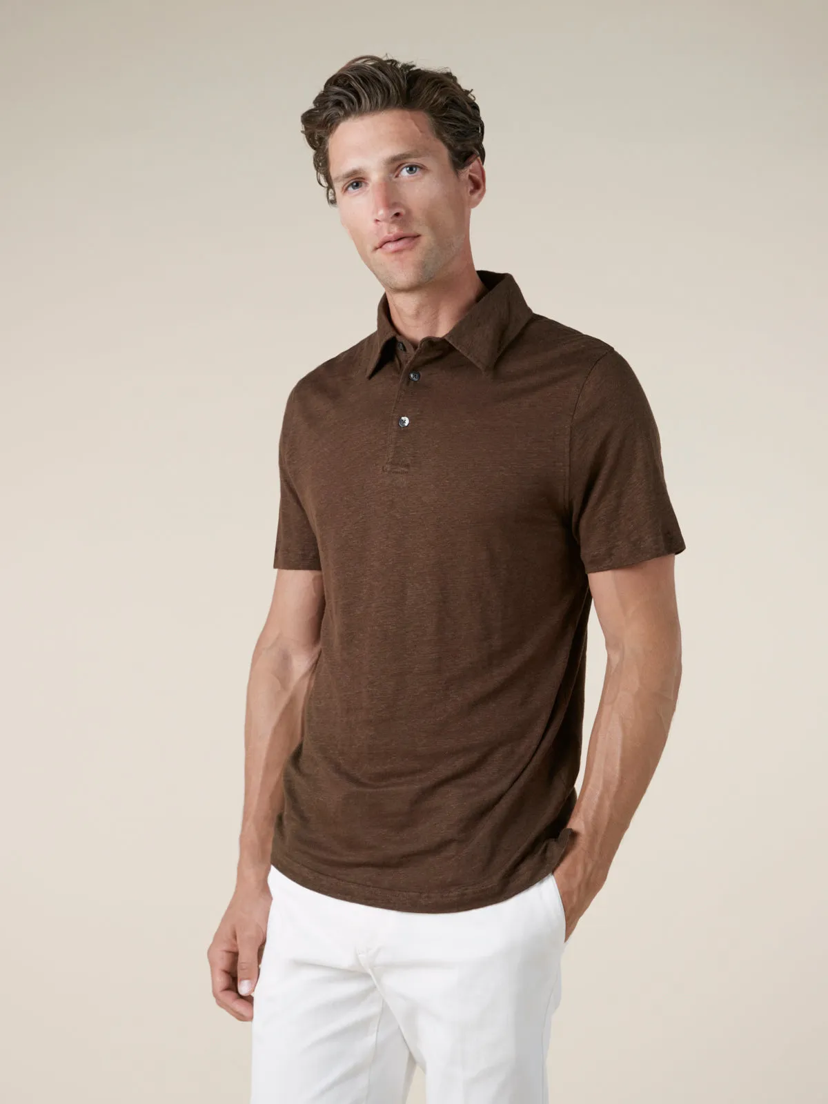 Chocolate Linen Polo Shirt sold by Aurelien product image thumbnail 5