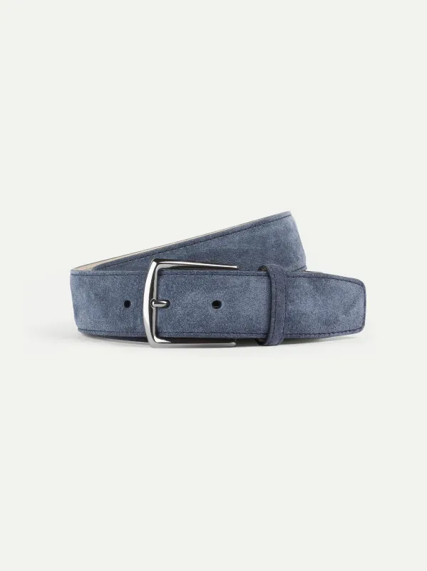 Steel Blue Suede Leather Belt made by Aurelien