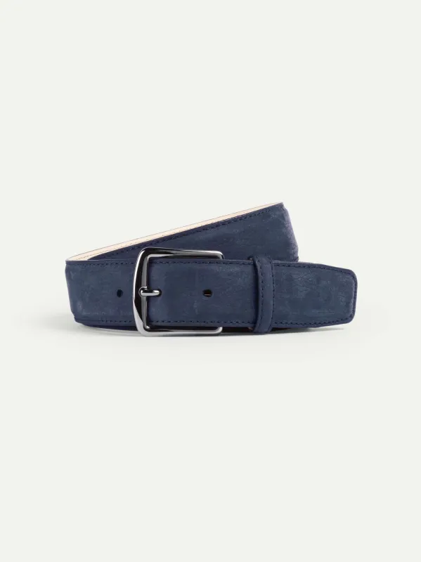 Navy Nubuck Leather Belt made by Aurelien