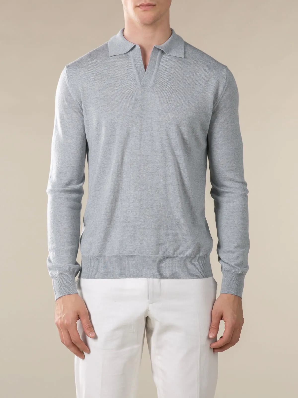 Extrafine Merino Buttonless Polo Light Grey sold by Aurelien product image thumbnail 2