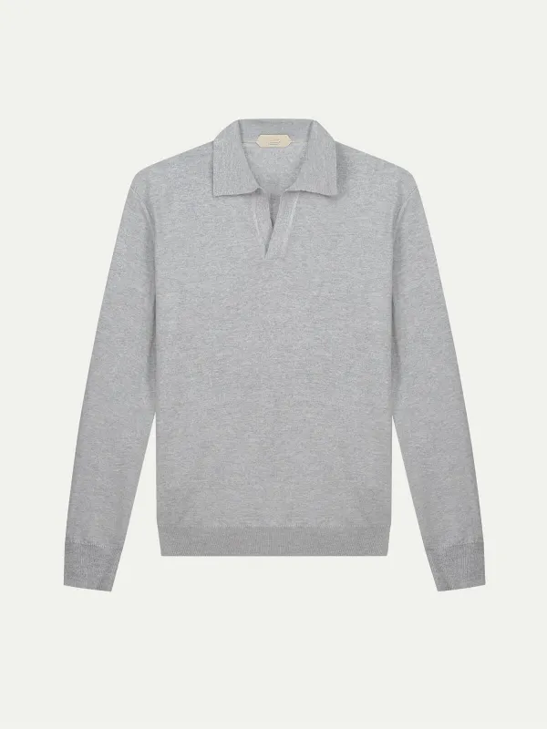 Extrafine Merino Buttonless Polo Light Grey made by Aurelien