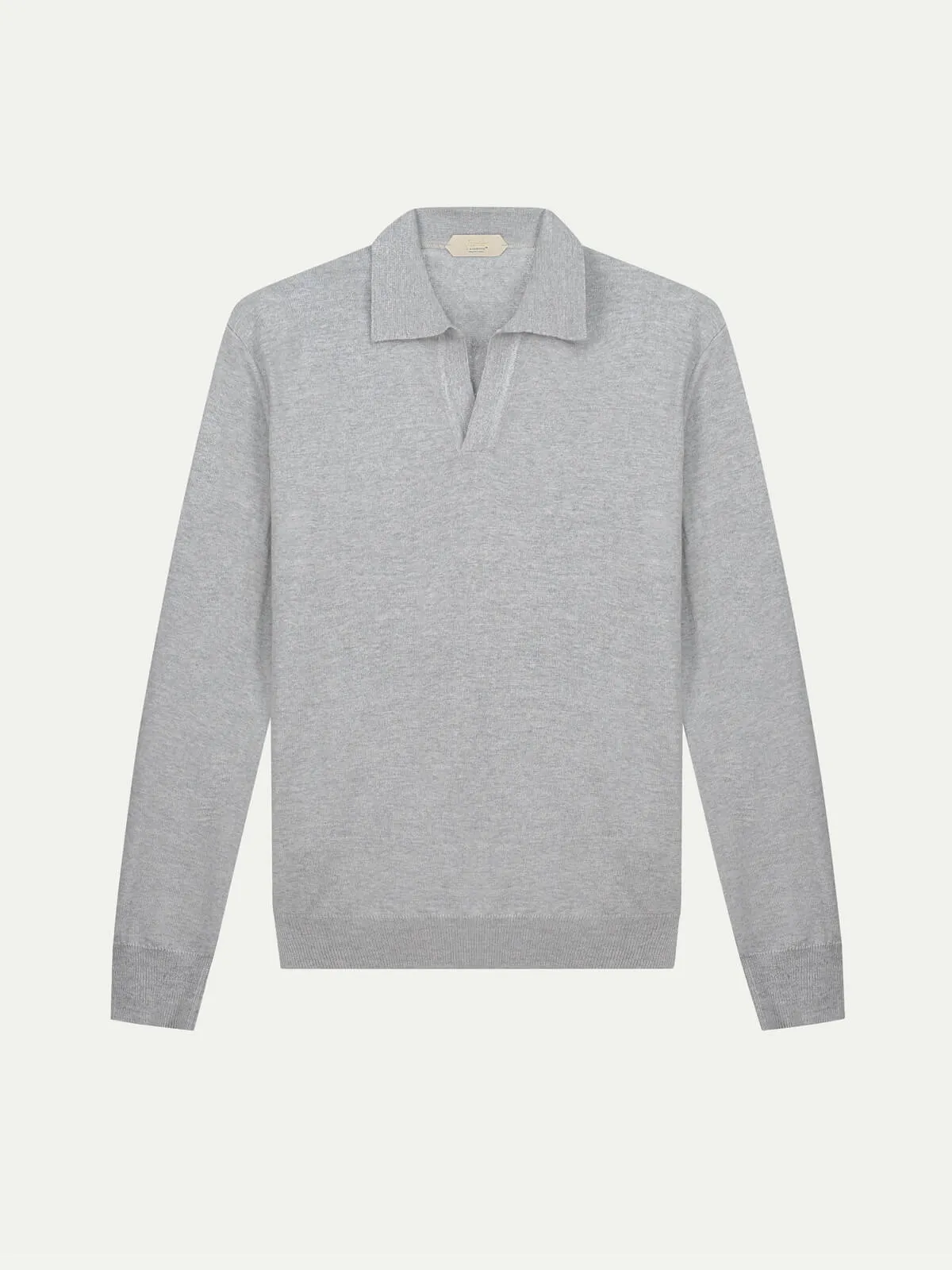 Extrafine Merino Buttonless Polo Light Grey sold by Aurelien
