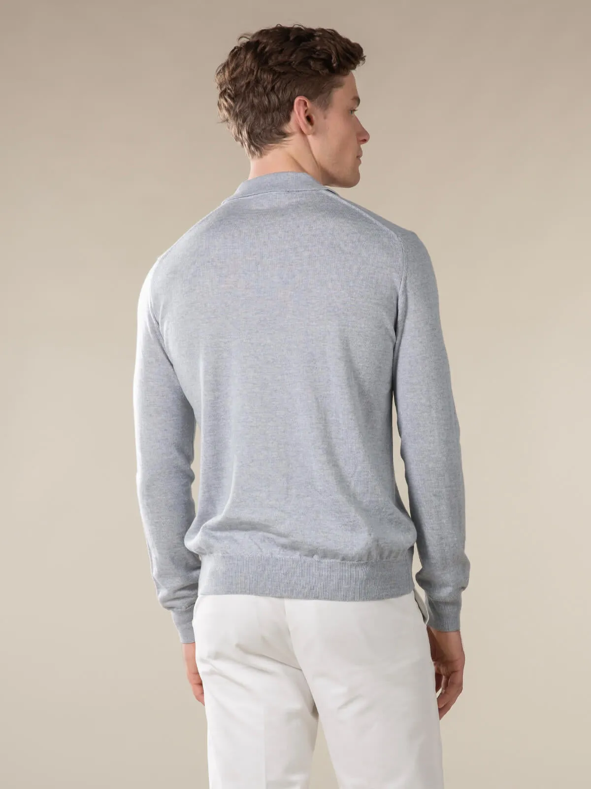 Extrafine Merino Buttonless Polo Light Grey sold by Aurelien product image thumbnail 5