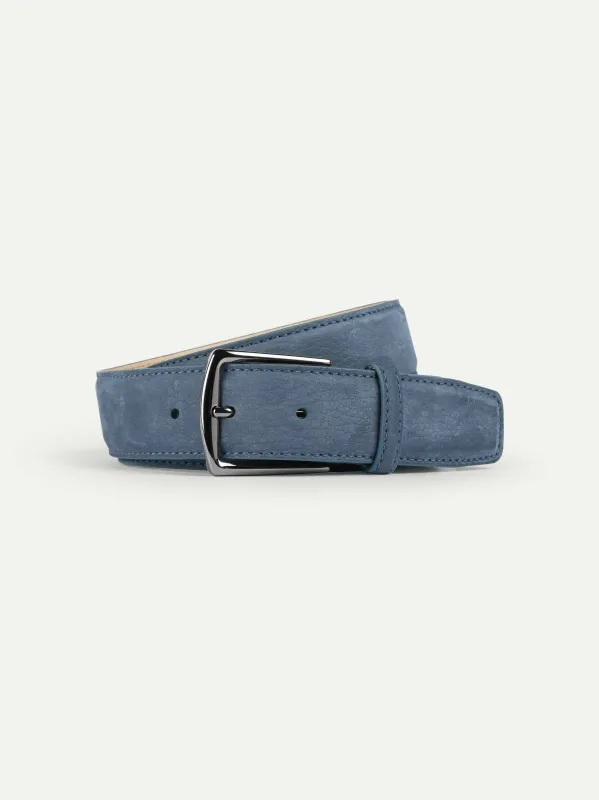 Steel Blue Nubuck Leather Belt made by Aurelien