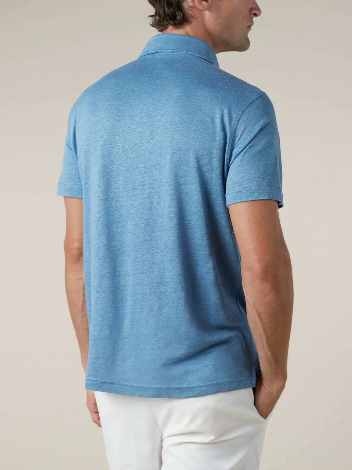 Sapphire Blue Linen Polo Shirt sold by Aurelien product image thumbnail 4