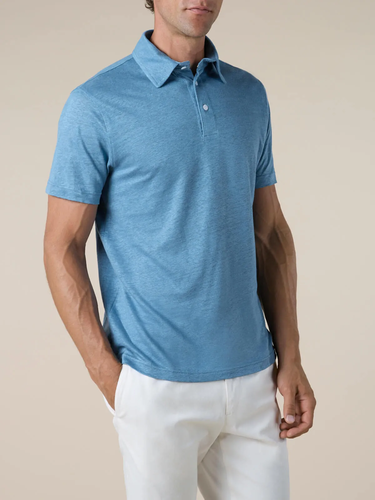 Sapphire Blue Linen Polo Shirt sold by Aurelien product image thumbnail 2