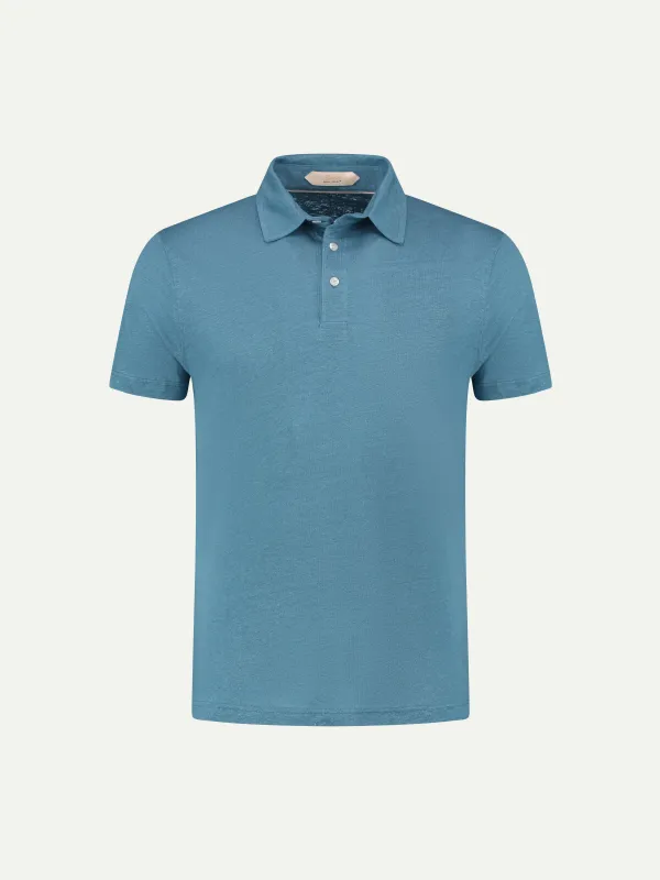 Sapphire Blue Linen Polo Shirt made by Aurelien