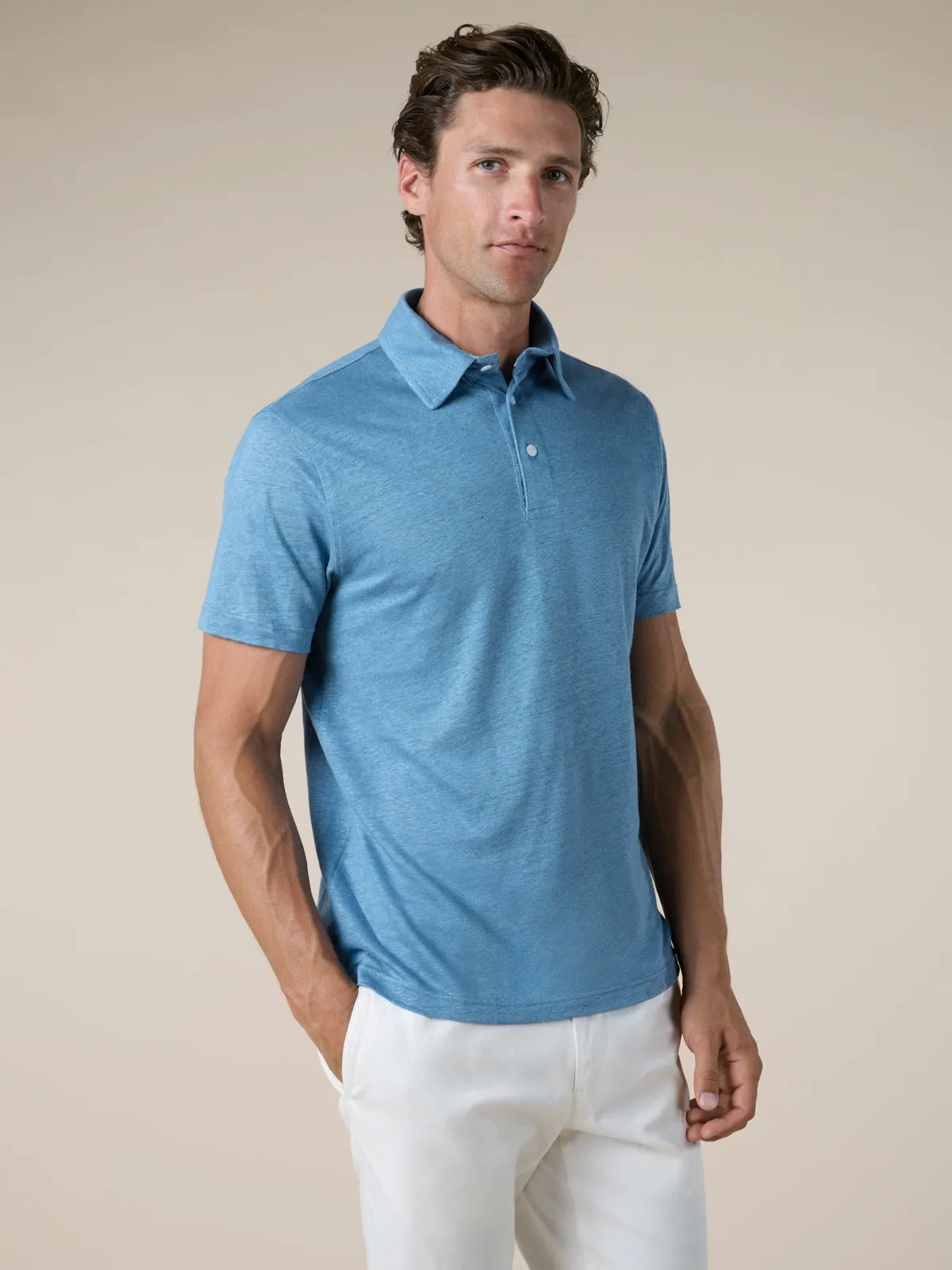 Sapphire Blue Linen Polo Shirt sold by Aurelien product image thumbnail 3