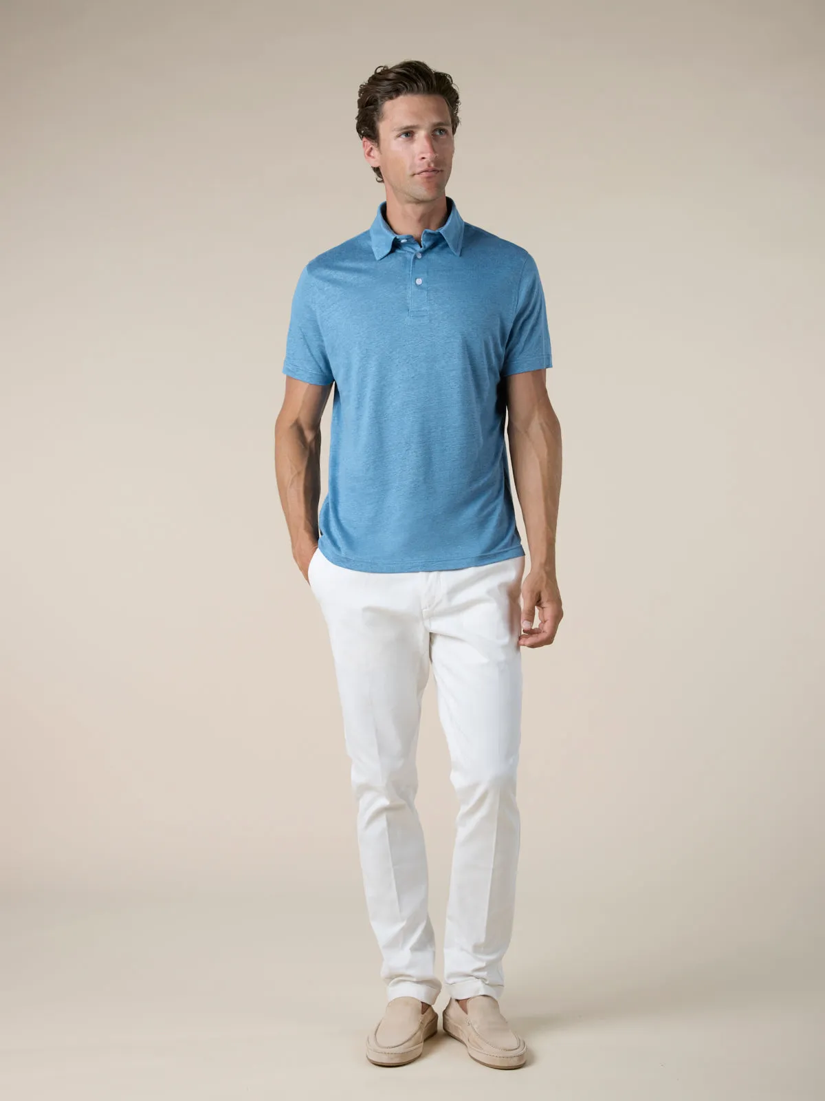 Sapphire Blue Linen Polo Shirt sold by Aurelien product image thumbnail 5