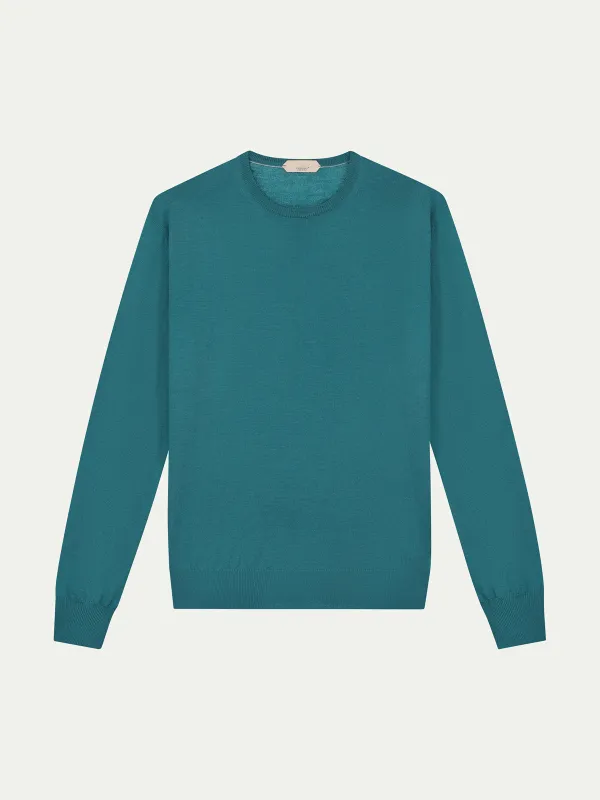 Extrafine Merino Crew Neck Sweater Carribean Blue made by Aurelien