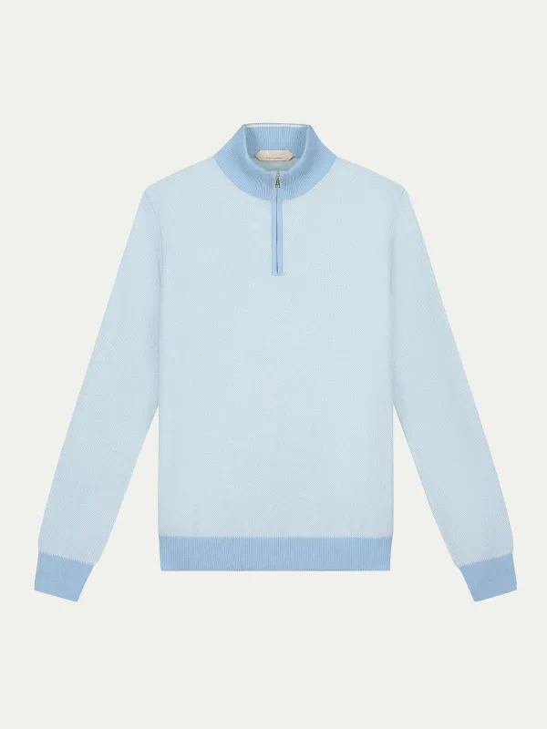 Light Blue Jaquard Zipper Sweater made by Aurelien