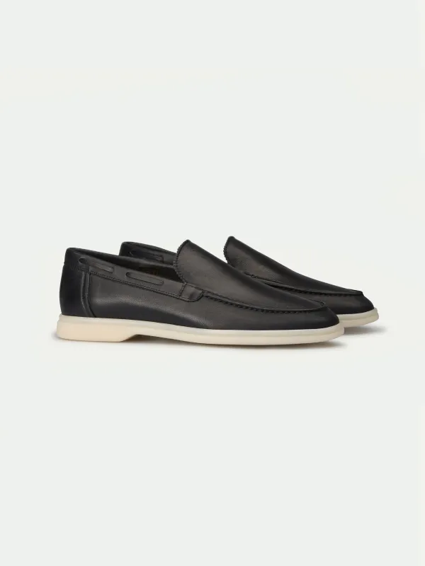 Lady Navy Nappa Yacht Loafers made by Aurelien