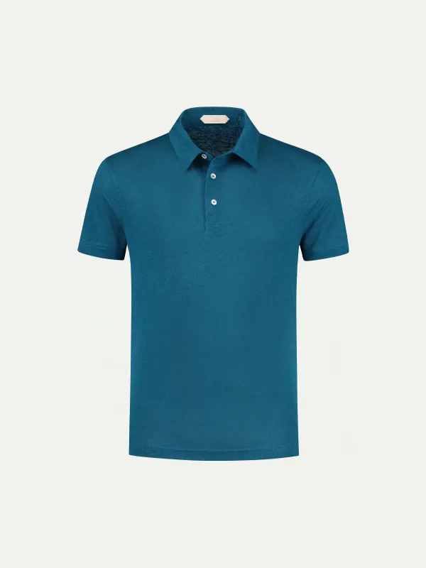 Aquamarine Linen Polo Shirt made by Aurelien