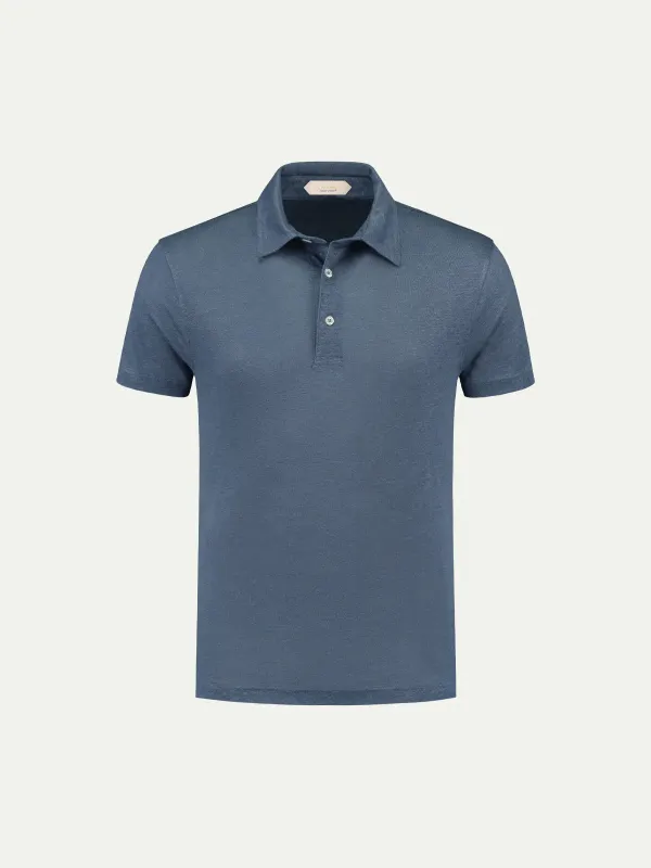 Steel Blue Linen Polo Shirt made by Aurelien