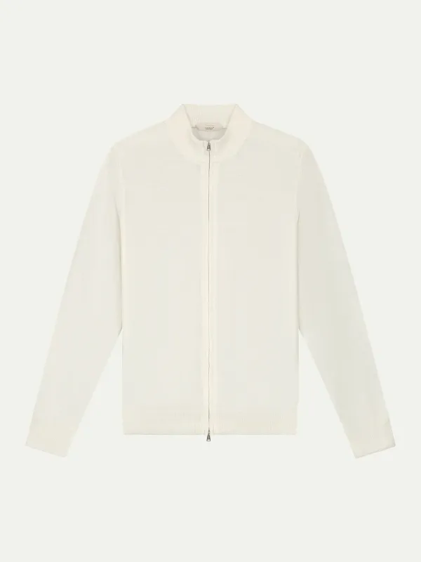 Extrafine Merino Zipper Vest Ivory made by Aurelien
