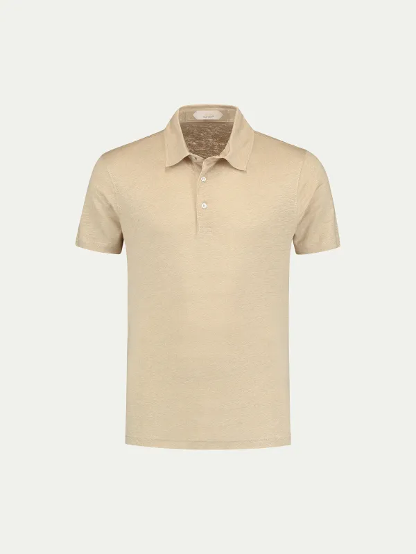 Beige Linen Polo Shirt made by Aurelien