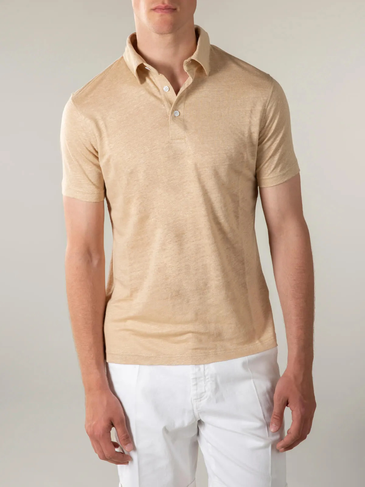 Beige Linen Polo Shirt sold by Aurelien product image thumbnail 2