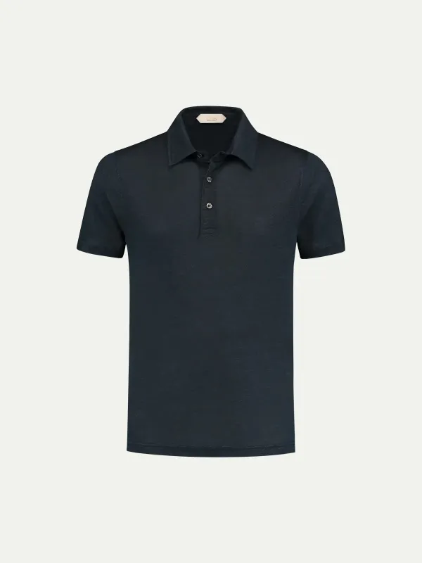 Navy Linen Polo Shirt made by Aurelien