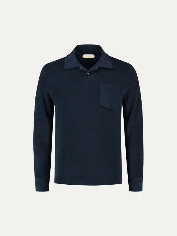 Navy Terry Towelling Longsleeve Polo made by Aurelien