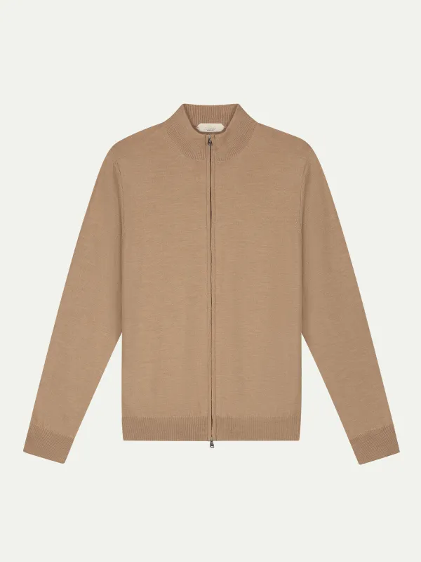 Extrafine Merino Zipper Vest Beige made by Aurelien
