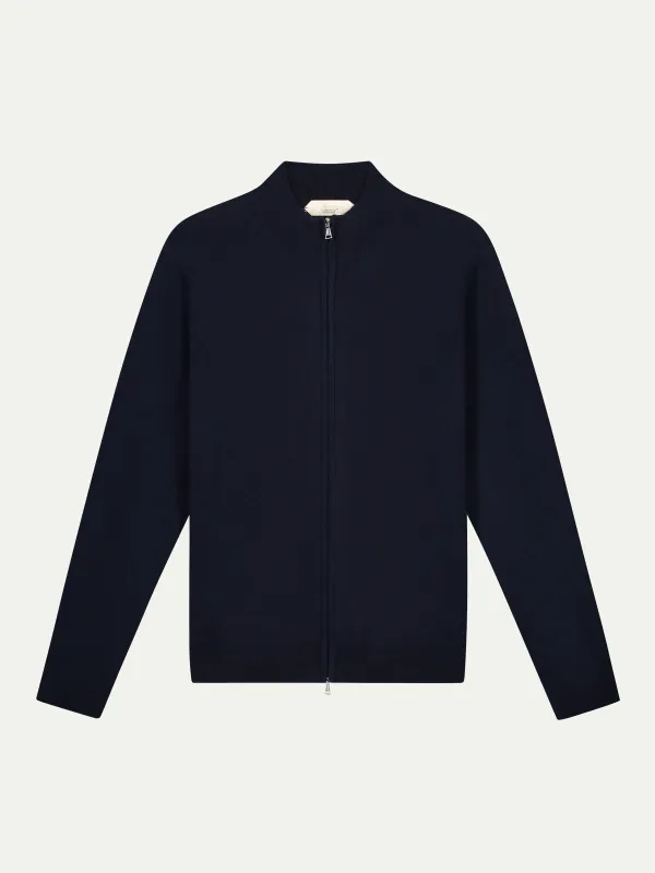 Extrafine Merino Zipper Vest Navy made by Aurelien