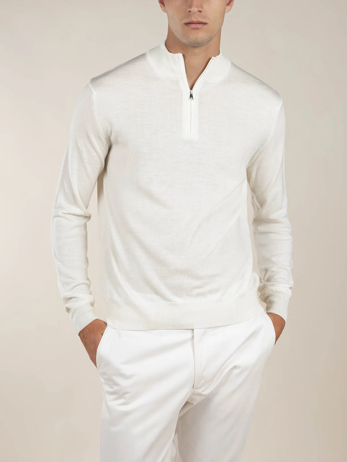 Extrafine Merino Zipper Sweater Ivory sold by Aurelien product image thumbnail 2