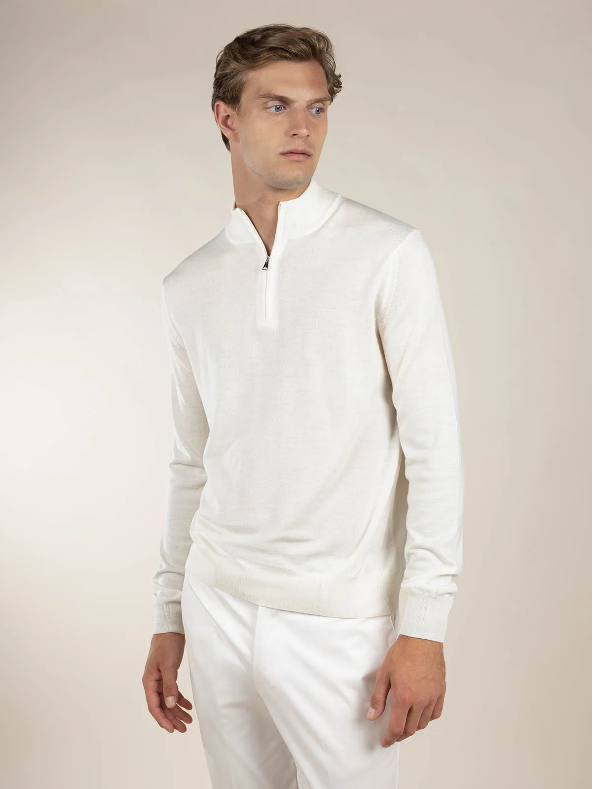 Extrafine Merino Zipper Sweater Ivory sold by Aurelien product image thumbnail 5