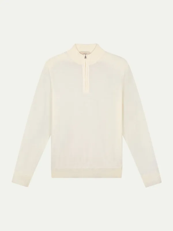 Extrafine Merino Zipper Sweater Ivory made by Aurelien