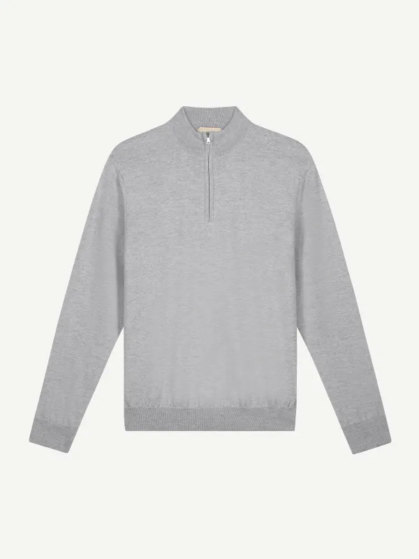Extrafine Merino Zipper Sweater Light Grey made by Aurelien