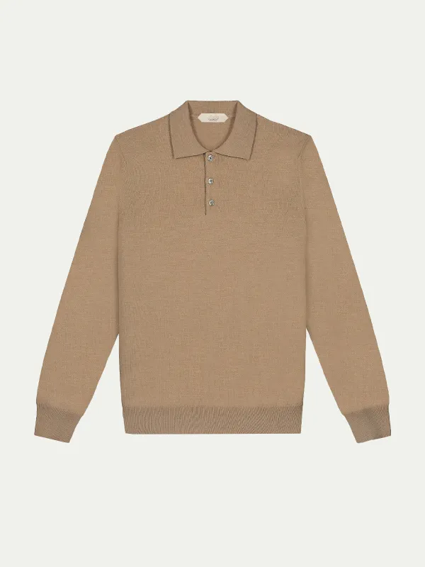 Extrafine Merino Polo Beige made by Aurelien