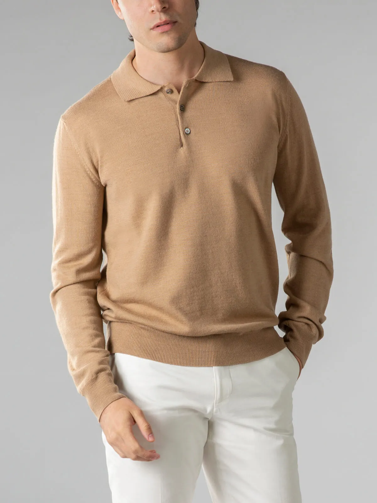 Extrafine Merino Polo Beige sold by Aurelien product image thumbnail 2