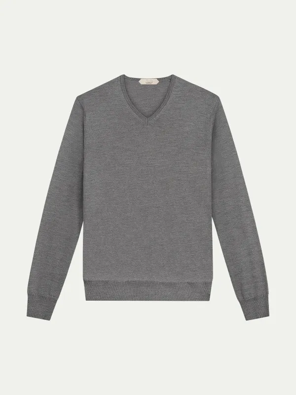 Extrafine Merino V-Neck Dark Grey made by Aurelien