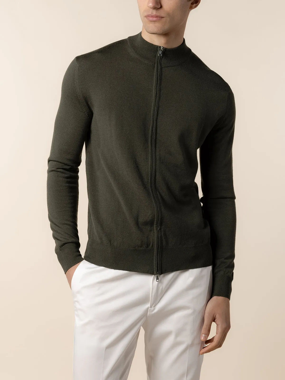 Extrafine Merino Zipper Vest Olive sold by Aurelien product image thumbnail 2