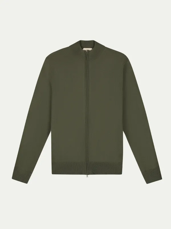 Extrafine Merino Zipper Vest Olive made by Aurelien