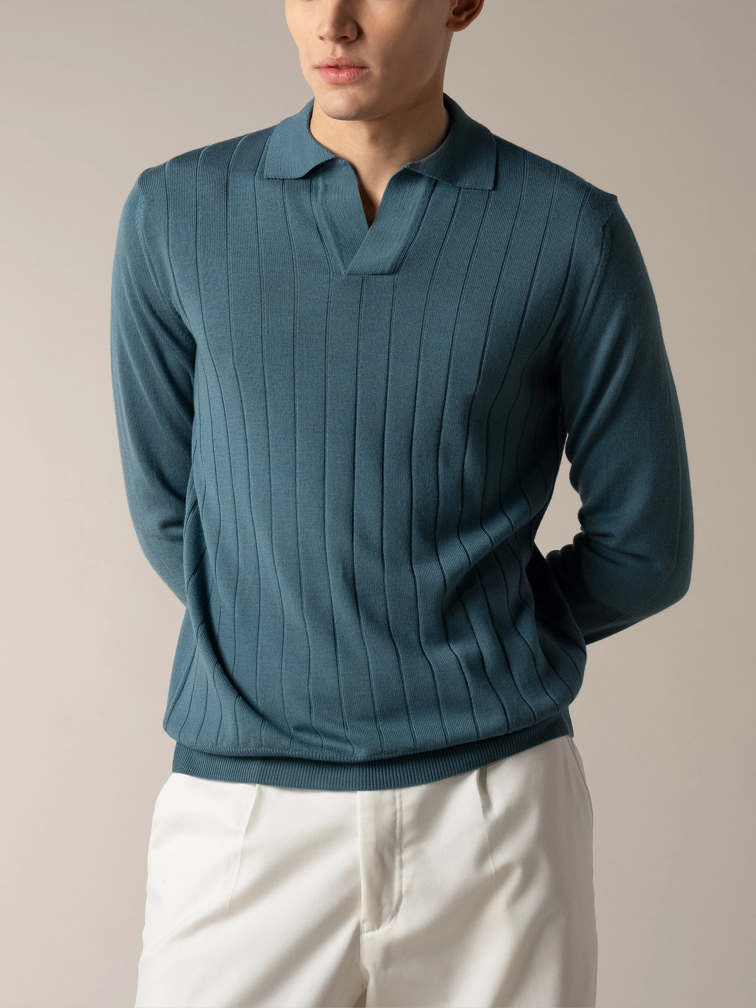 Shortsleeve Buttonless Ribbed Polo Sea Green sold by Aurelien product image thumbnail 2
