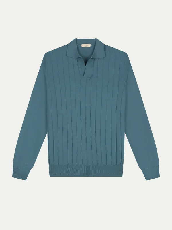 Shortsleeve Buttonless Ribbed Polo Sea Green made by Aurelien