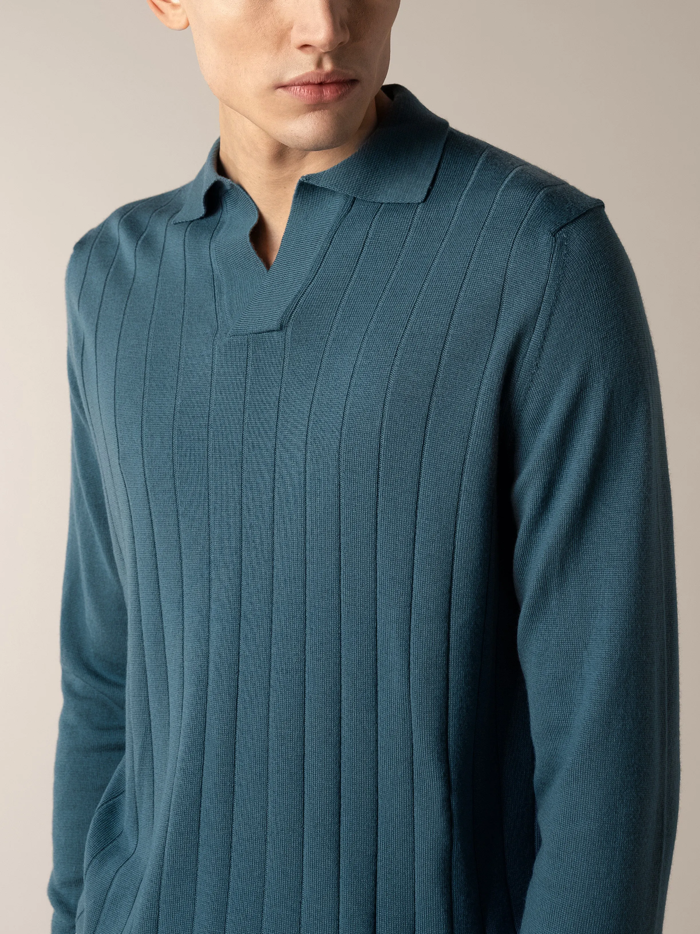 Shortsleeve Buttonless Ribbed Polo Sea Green sold by Aurelien product image thumbnail 4