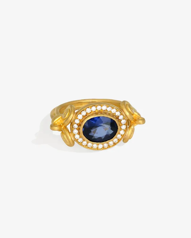 Aelia Halo Ring Sapphire Diamond Solid Gold sold by Temple of the Sun