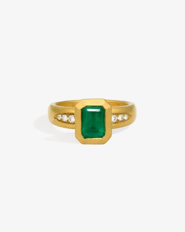 Neptune Ring Emerald Diamond Solid Gold sold by Temple of the Sun