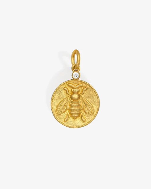 Bee Coin Pendant Diamond Solid Gold sold by Temple of the Sun