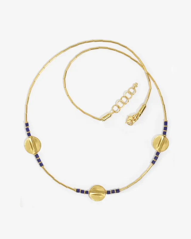 Ionia Disc Necklace Lapis Solid Gold sold by Temple of the Sun