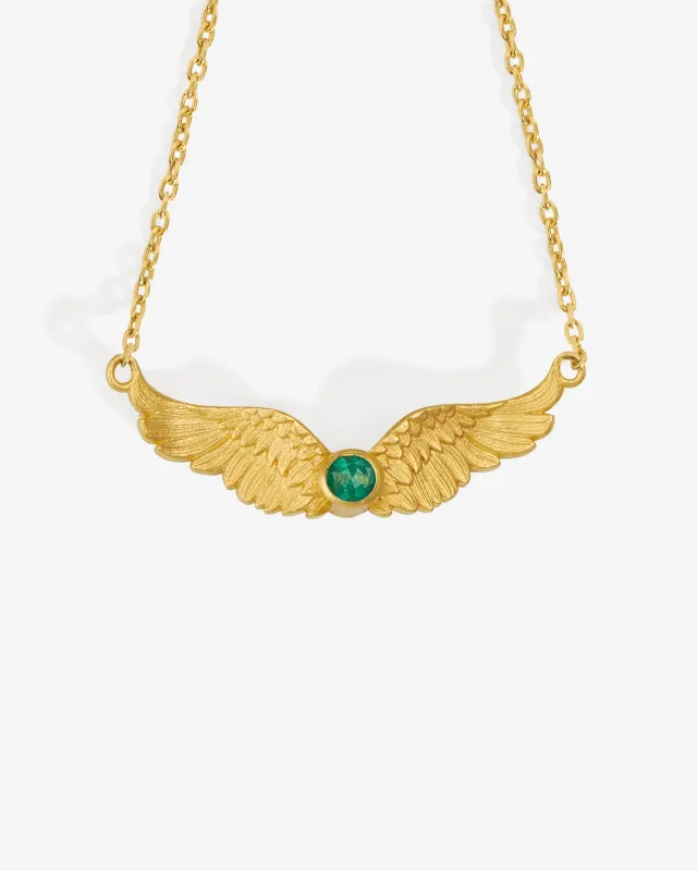 Winged Necklace Emerald Solid Gold sold by Temple of the Sun