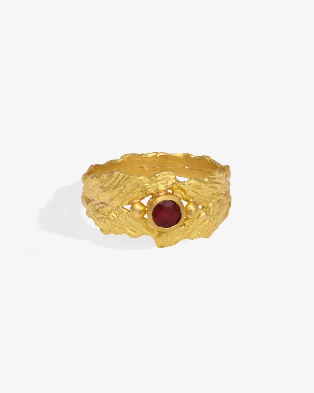 Verbena Wide Ring Ruby Solid Gold sold by Temple of the Sun