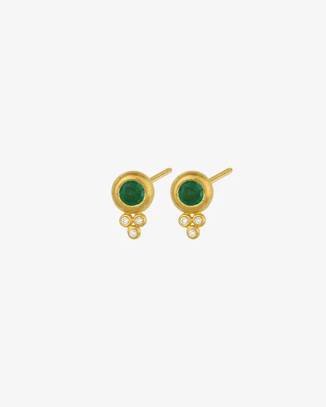 Tamar Studs Emerald Diamond Solid Gold sold by Temple of the Sun